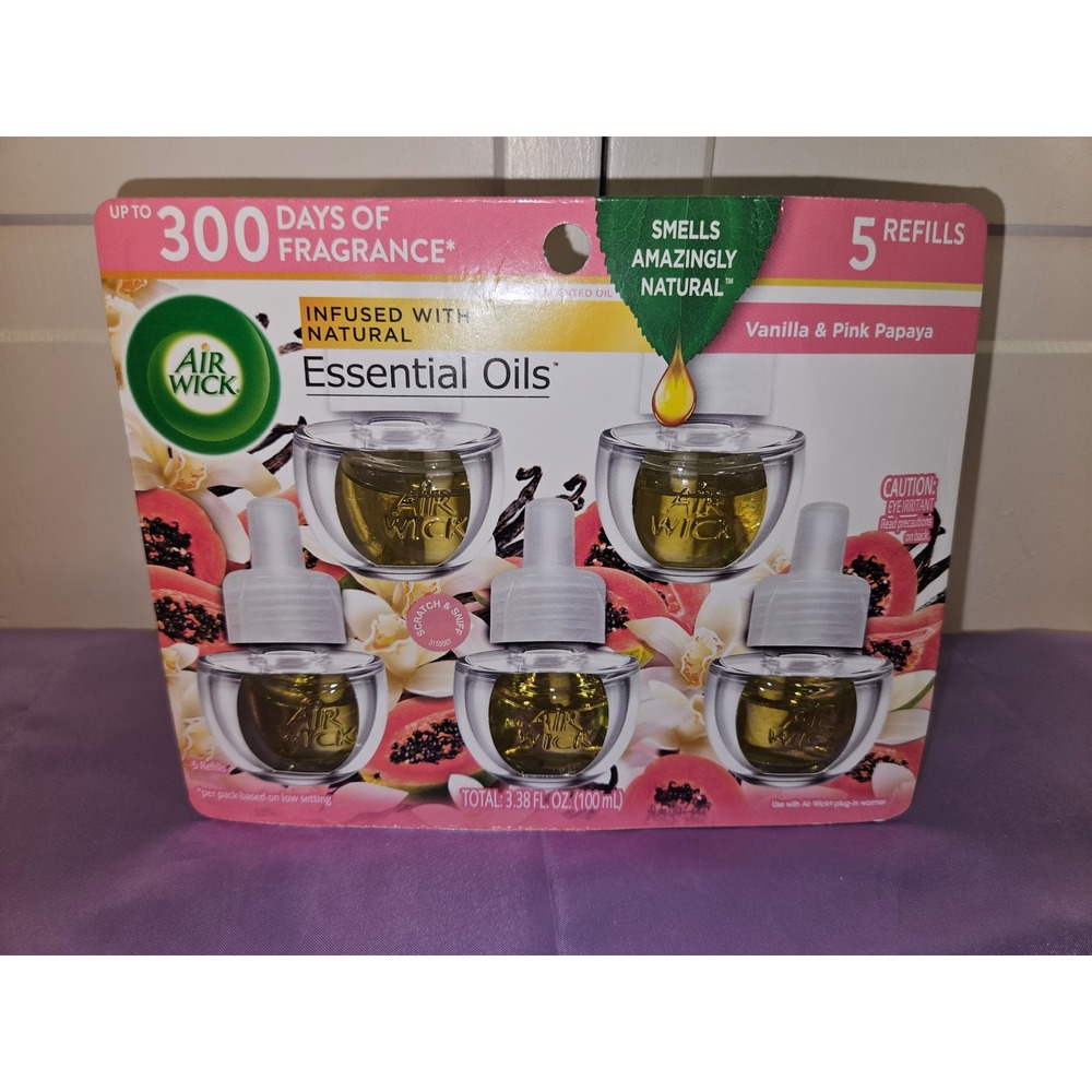 Air Wick Scented Oil Refills Vanilla & Pink Papaya 5 Count 3.38 fl oz New